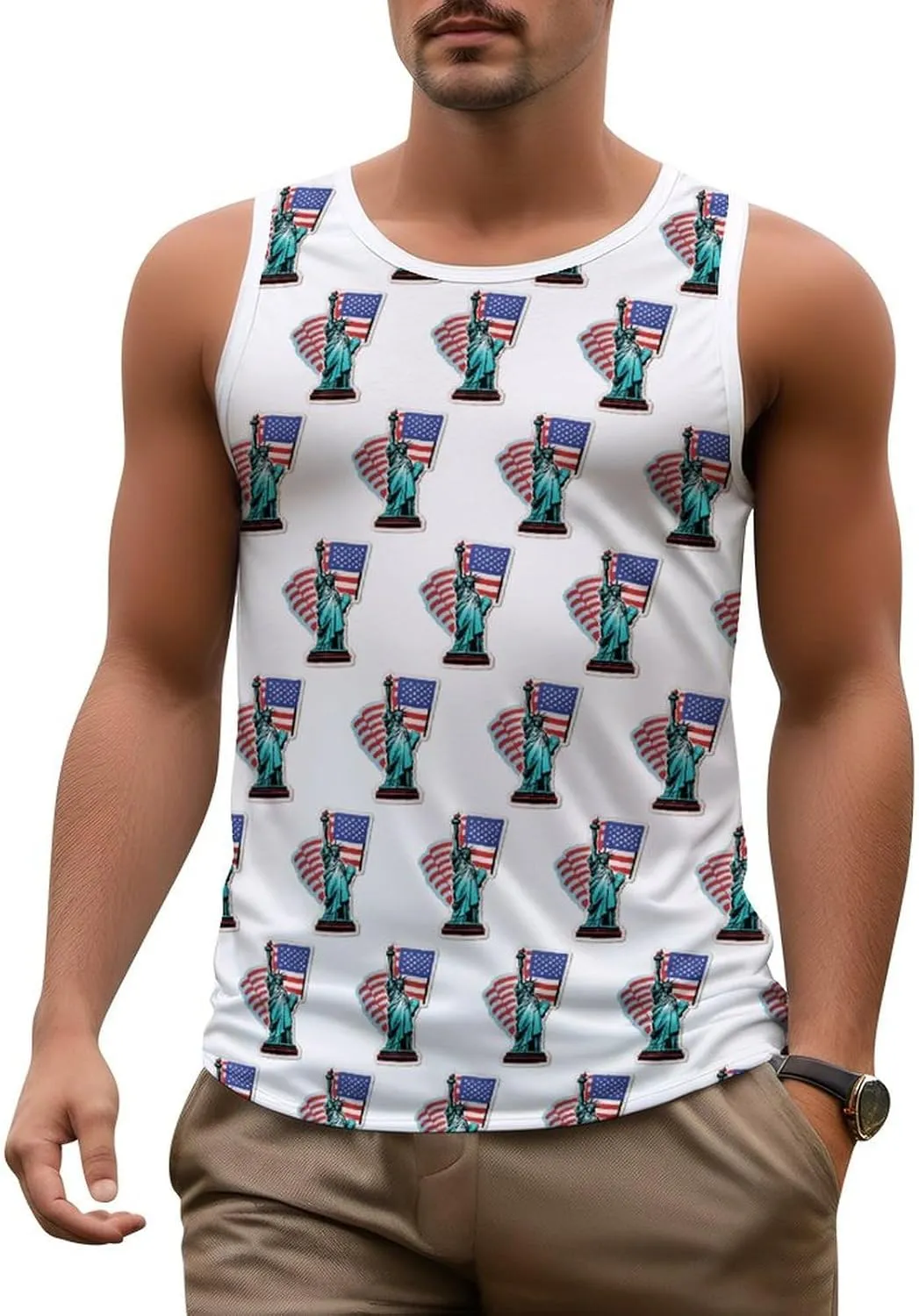 Mens Workout Tank Tops Trump Gym Loose Fit Sleeveless Shirt Summer Beach Crewneck Breathable Tees