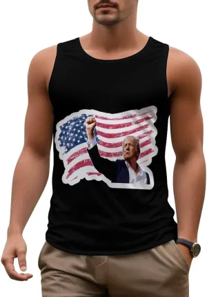Mens Workout Tank Tops Trump Gym Loose Fit Sleeveless Shirt Summer Beach Crewneck Breathable Tees