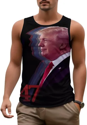 Mens Workout Tank Tops Trump Gym Loose Fit Sleeveless Shirt Summer Beach Crewneck Breathable Tees