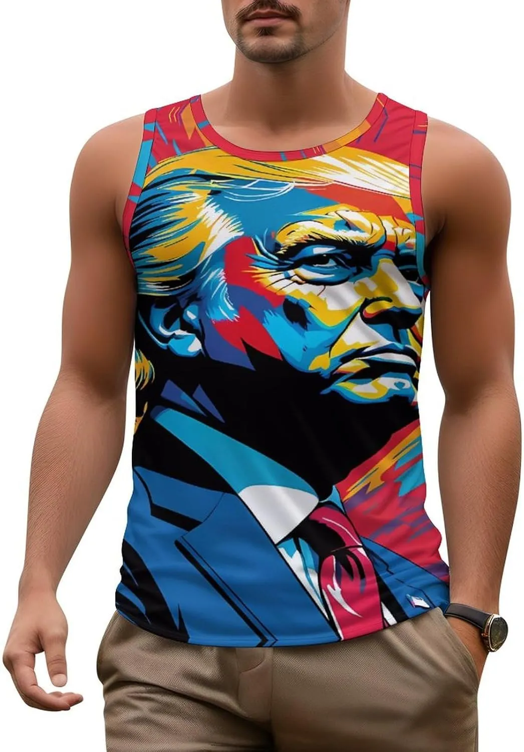 Mens Workout Tank Tops Trump Gym Loose Fit Sleeveless Shirt Summer Beach Crewneck Breathable Tees