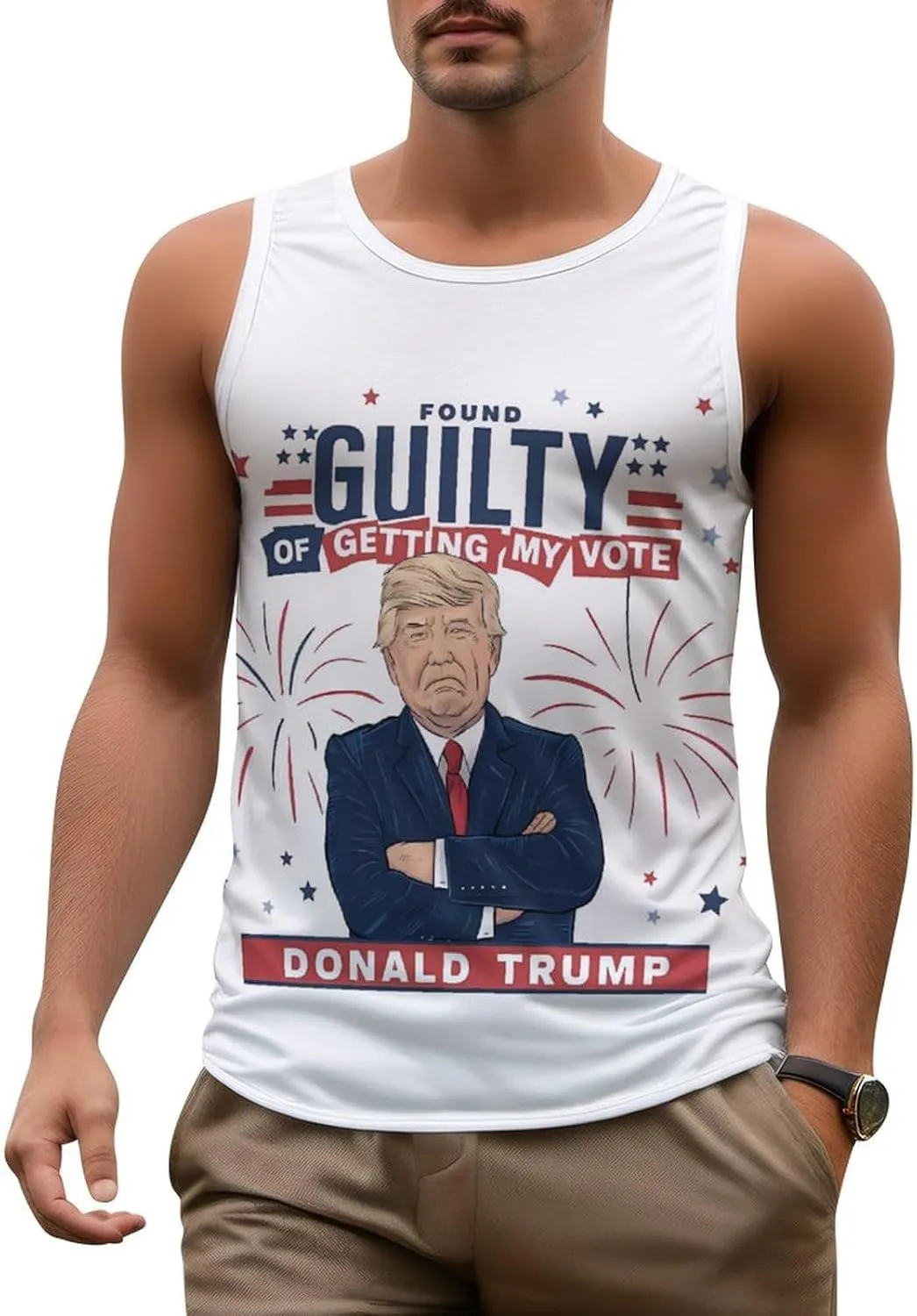 Mens Workout Tank Tops Trump Gym Loose Fit Sleeveless Shirt Summer Beach Crewneck Breathable Tees