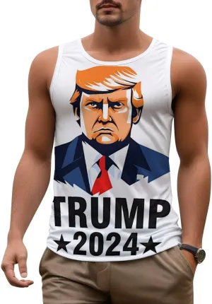 Mens Workout Tank Tops Trump Gym Loose Fit Sleeveless Shirt Summer Beach Crewneck Breathable Tees