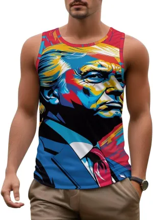 Mens Workout Tank Tops Trump Gym Loose Fit Sleeveless Shirt Summer Beach Crewneck Breathable Tees