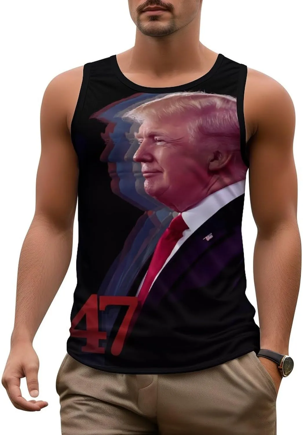 Mens Workout Tank Tops Trump Gym Loose Fit Sleeveless Shirt Summer Beach Crewneck Breathable Tees