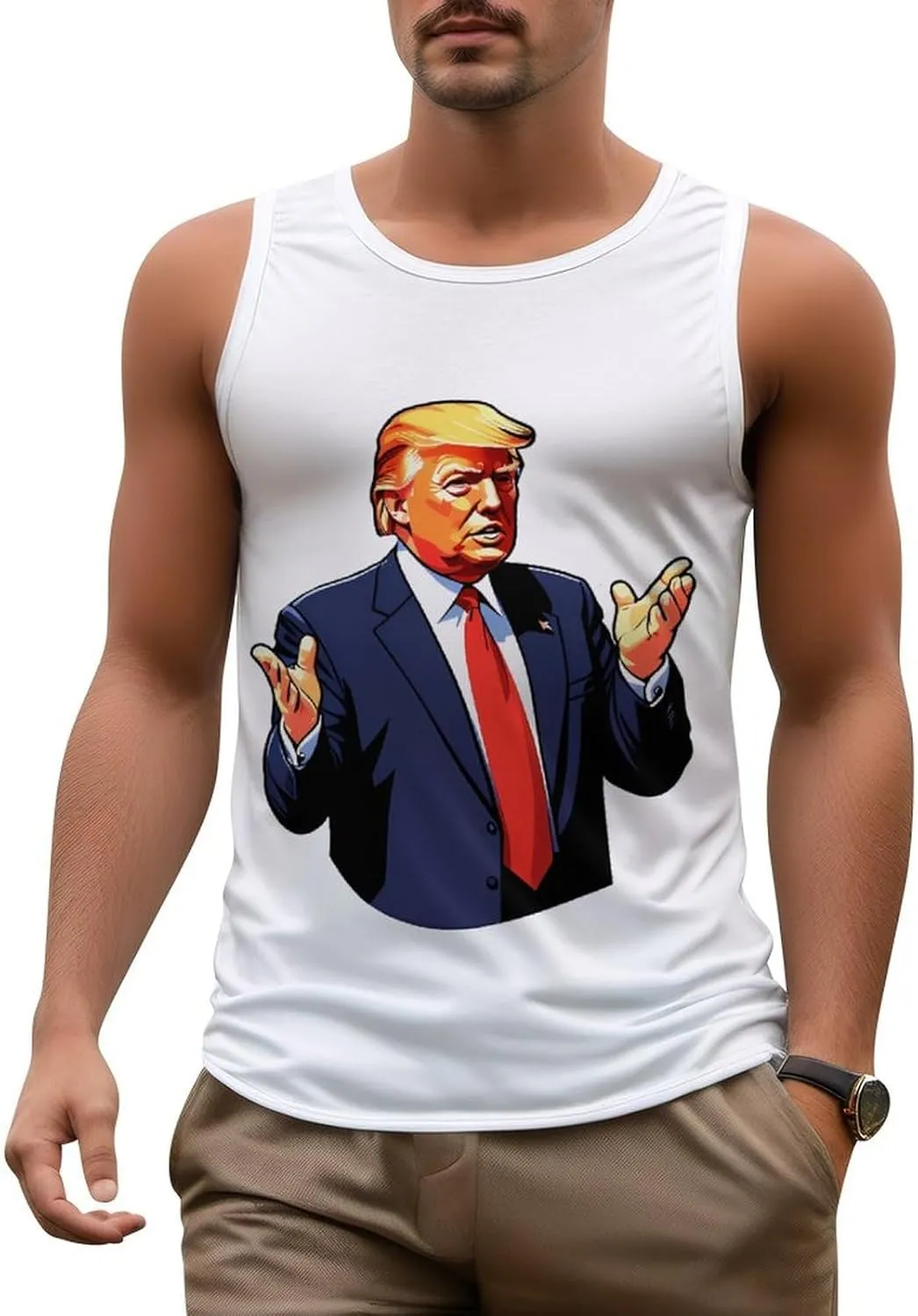 Mens Workout Tank Tops Trump Gym Loose Fit Sleeveless Shirt Summer Beach Crewneck Breathable Tees