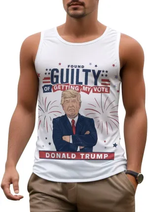 Mens Workout Tank Tops Trump Gym Loose Fit Sleeveless Shirt Summer Beach Crewneck Breathable Tees