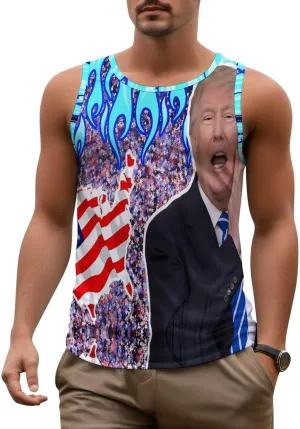 Mens Workout Tank Tops Trump Gym Loose Fit Sleeveless Shirt Summer Beach Crewneck Breathable Tees