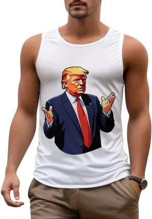 Mens Workout Tank Tops Trump Gym Loose Fit Sleeveless Shirt Summer Beach Crewneck Breathable Tees