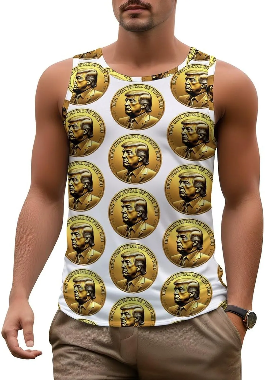 Mens Workout Tank Tops Trump Gym Loose Fit Sleeveless Shirt Summer Beach Crewneck Breathable Tees