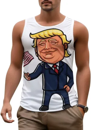 Mens Workout Tank Tops Trump Gym Loose Fit Sleeveless Shirt Summer Beach Crewneck Breathable Tees
