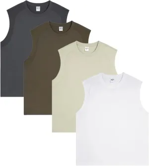 Mi Bo Tong 4 Pack Men's Sleeveless Tank Top Shirts Lightweight Cotton Athletic Shirts Workout Sports Undershirts