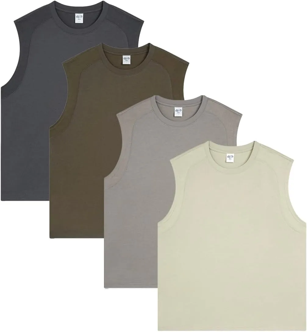 Mi Bo Tong 4 Pack Men's Sleeveless Tank Top Shirts Lightweight Cotton Athletic Shirts Workout Sports Undershirts