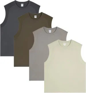 Mi Bo Tong 4 Pack Men's Sleeveless Tank Top Shirts Lightweight Cotton Athletic Shirts Workout Sports Undershirts