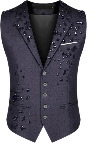 Mnjyihy Men Suit Vest Solid Casual Business Blazer Vests Lightweight Waistcoat Slim Fit Vest For Suit Or Tuxedo
