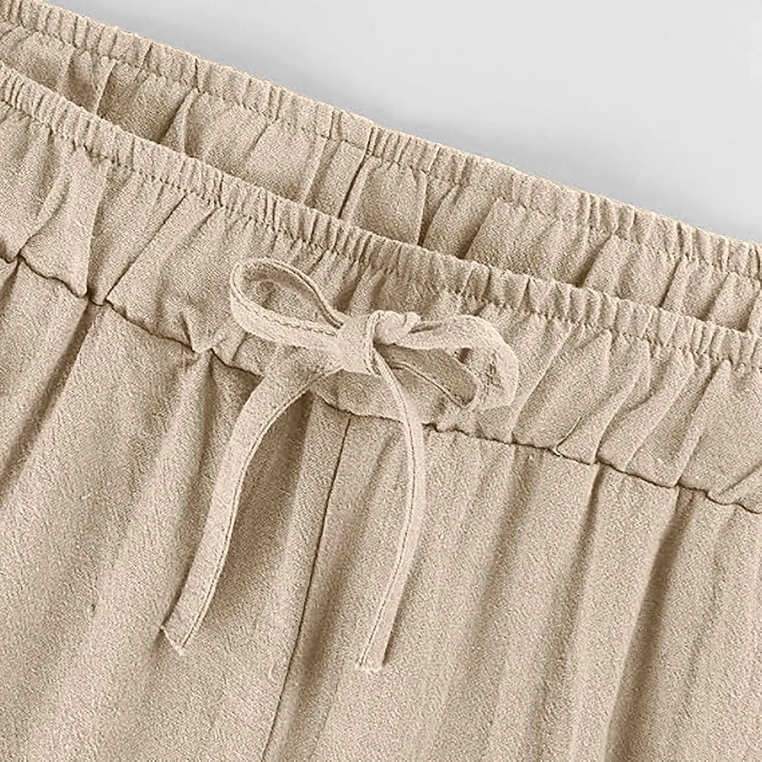 MRGIINRI Womens Cotton Linen Pants 2024 Summer Wide Leg Casual Loose Drawstring High Waist Palazzo Pants Trousers with Pocket