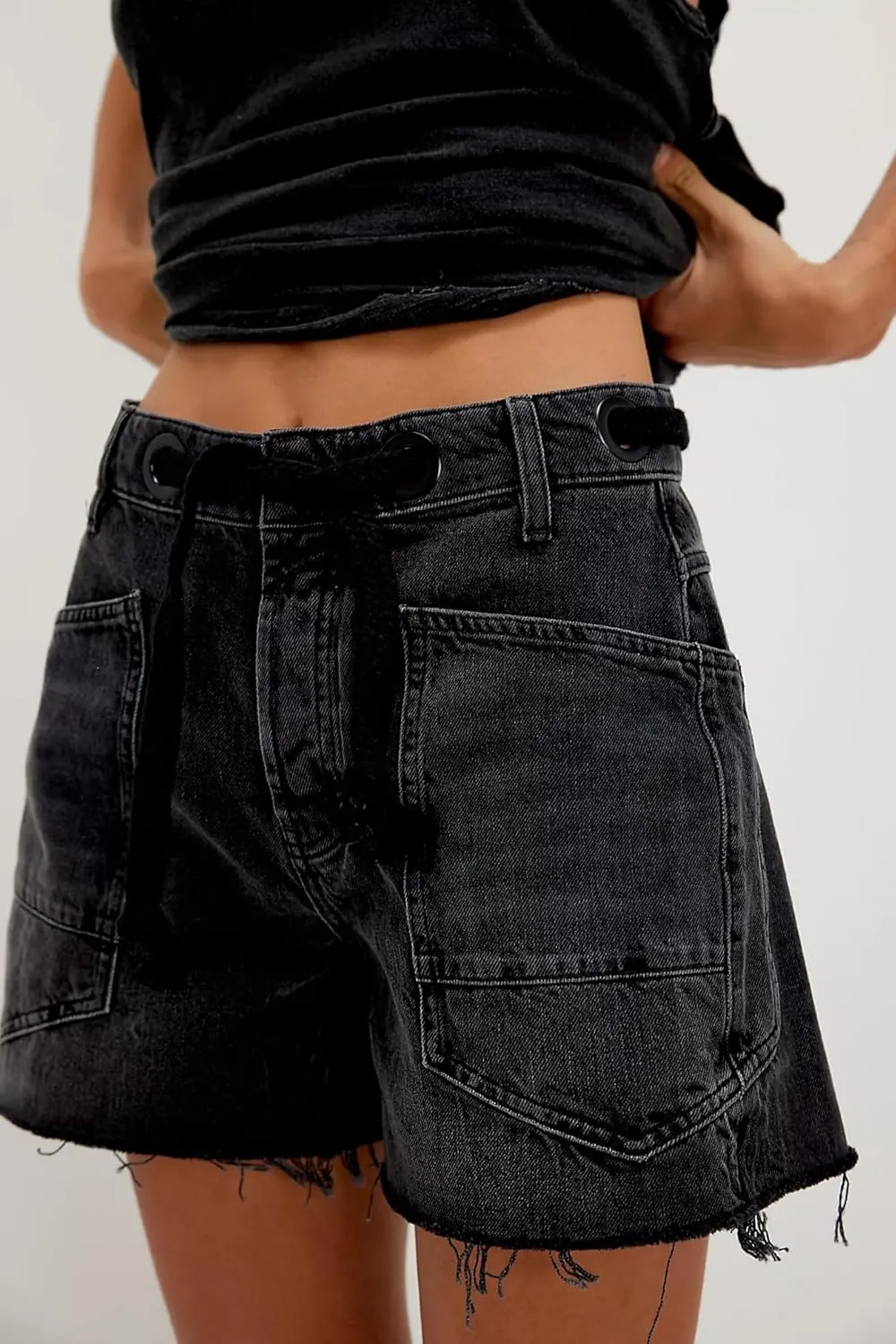 Mxiqqpltky Drawstring Jean Shorts Womens Casual High Waisted Straight Leg Baggy Denim Shorts Summer Loose Fit Short Jeans Y2K