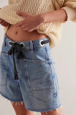 Mxiqqpltky Drawstring Jean Shorts Womens Casual High Waisted Straight Leg Baggy Denim Shorts Summer Loose Fit Short Jeans Y2K