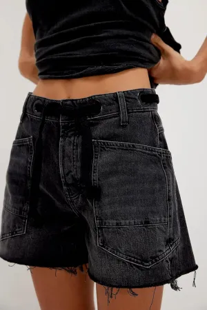 Mxiqqpltky Drawstring Jean Shorts Womens Casual High Waisted Straight Leg Baggy Denim Shorts Summer Loose Fit Short Jeans Y2K