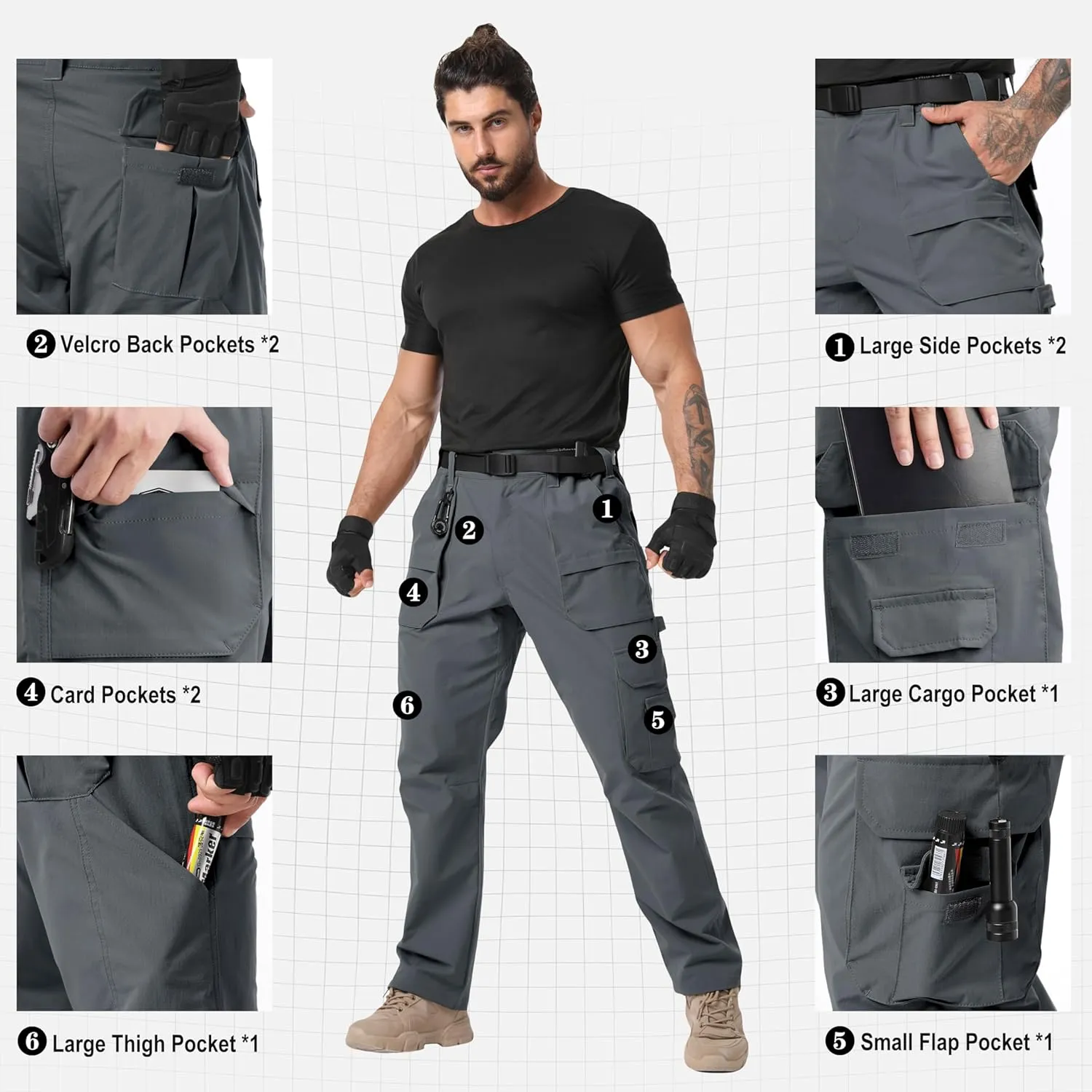 NATUVENIX Tactical Pants for Men Stretch, Ripstop Mens Work Pants Lightweight Hiking Cargo Pants Men Water Resistant