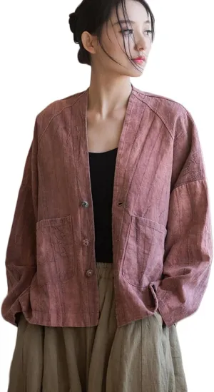 NFYM Women's Lightweight Cotton Linen Vintage Tie-Dye Loose Fit Open Front Kimono Cardigan Jacket Outwear