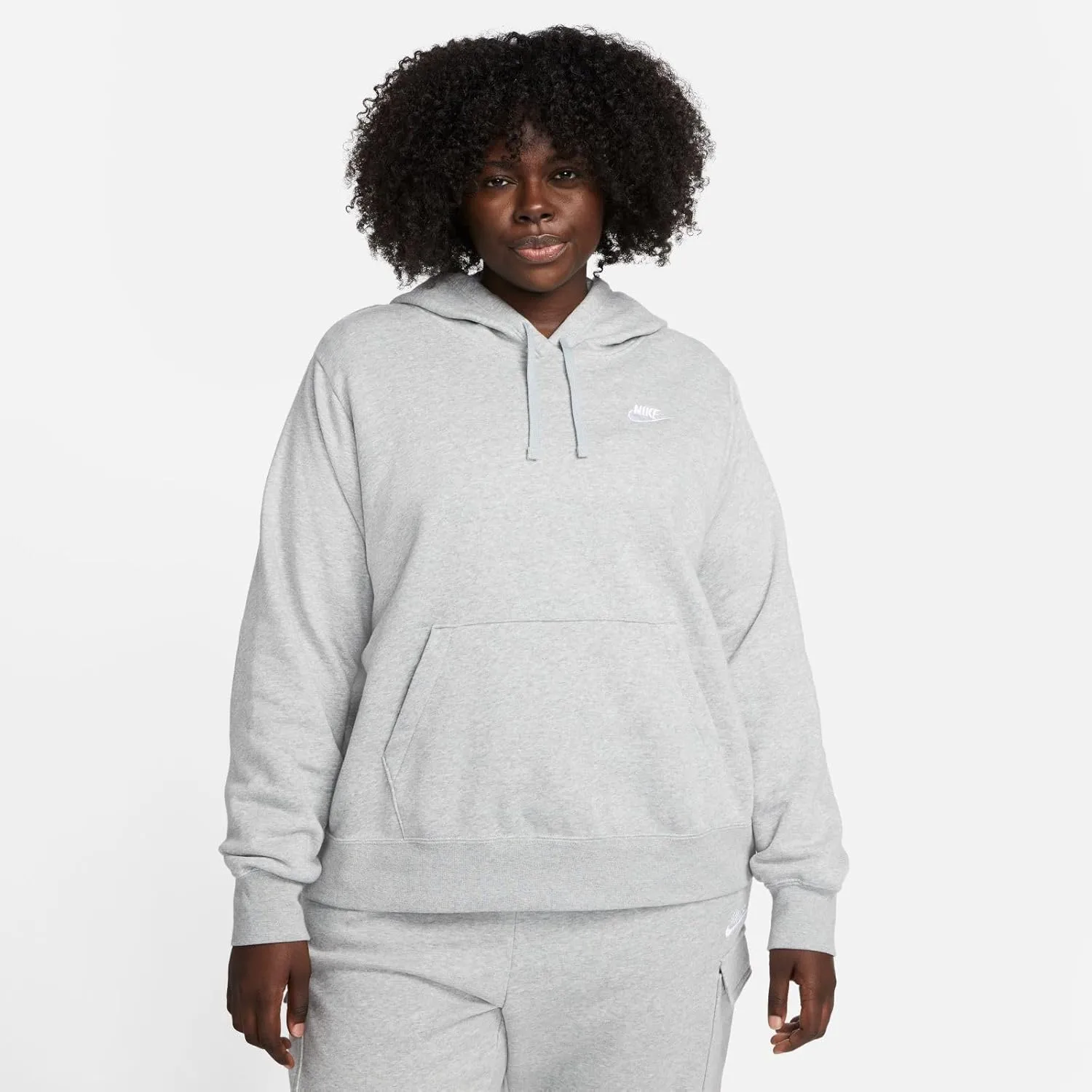 Nike Sportswear Club Fleece Women's Pullover Hoodie (Plus Size) (DV5092-063, Dark Grey Heather/White)