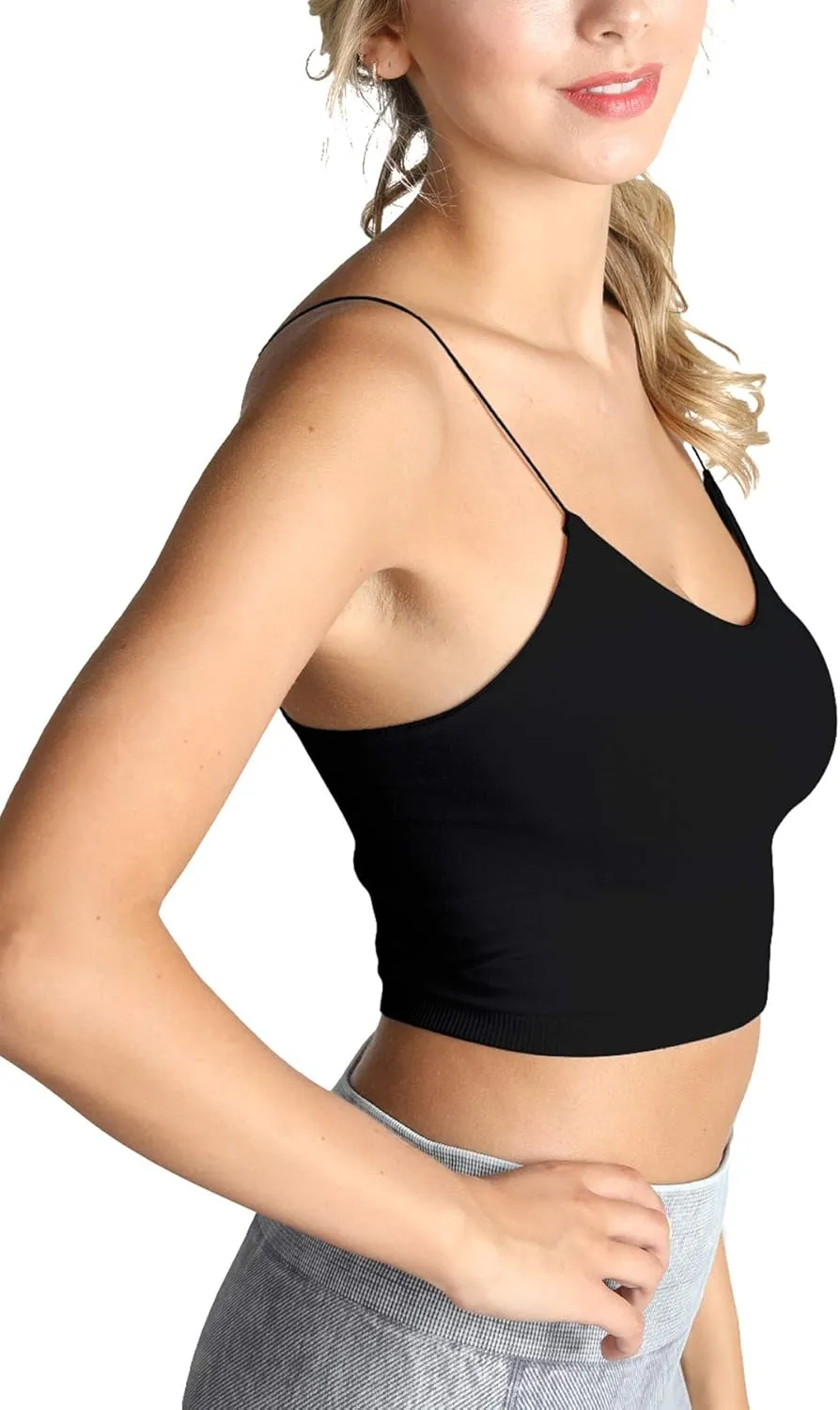 NIKIBIKI Women Seamless Spaghetti Strap Crop Top Cami, Made in U.S.A, One Size