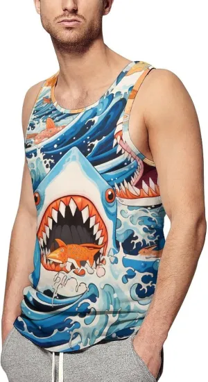 Ocean Sharks Waves Mens Tank Top Undershirt Sleeveless Gym Vest Workout T-Shirts