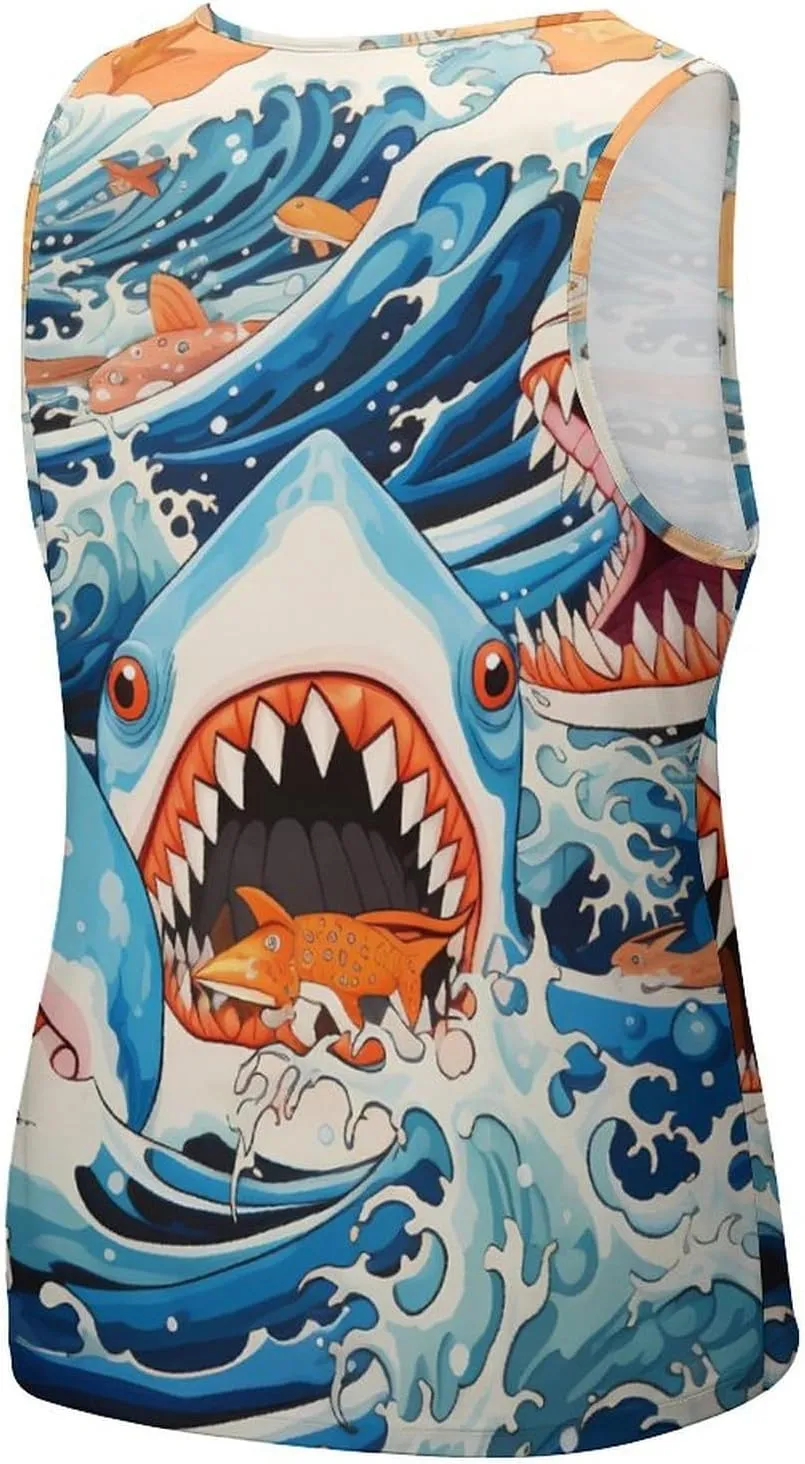 Ocean Sharks Waves Mens Tank Top Undershirt Sleeveless Gym Vest Workout T-Shirts