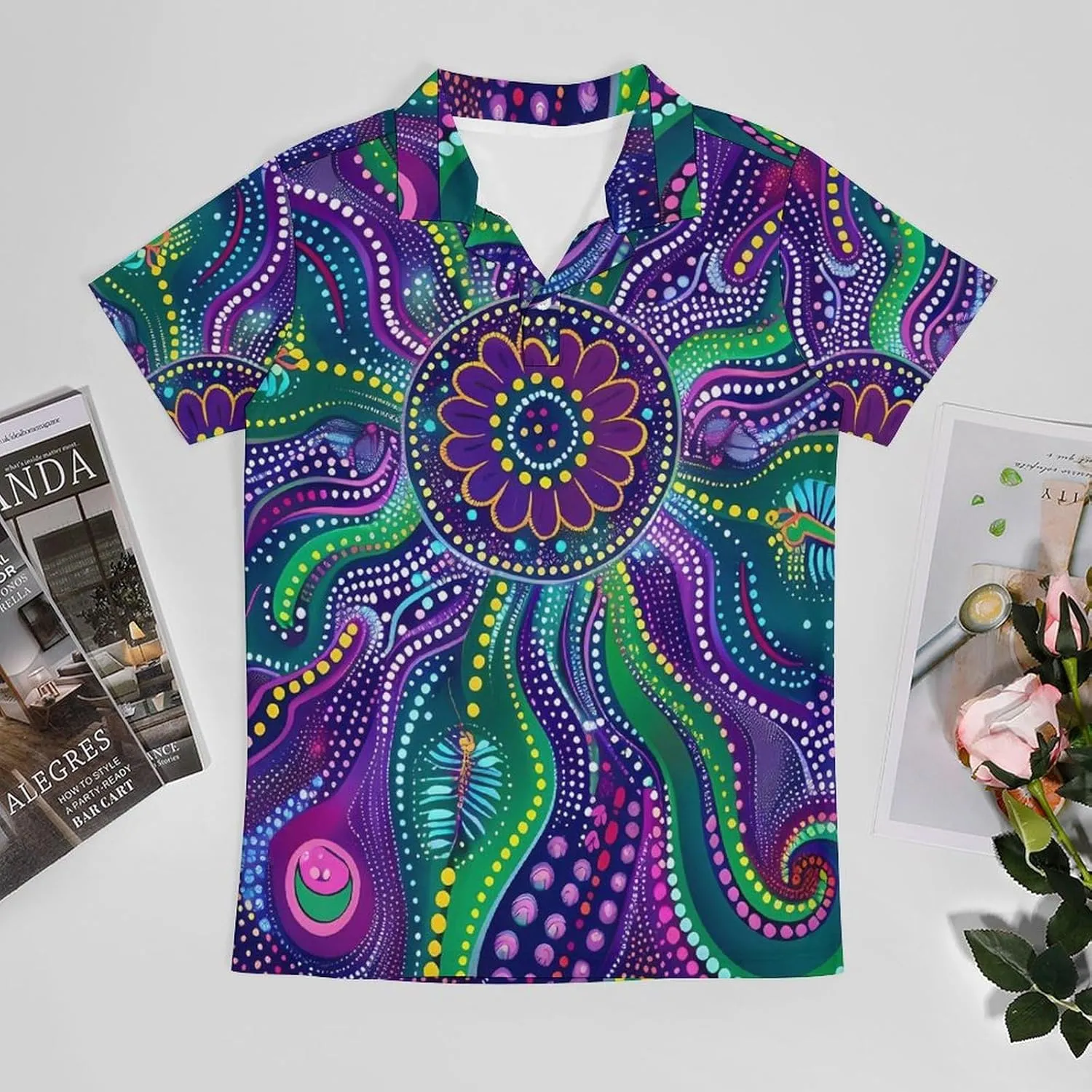 Paisley Psychedelic Piranha Classic Polo Shirts for Men Quick Dry Short Sleeve Fit Golf Tees Casual Tops