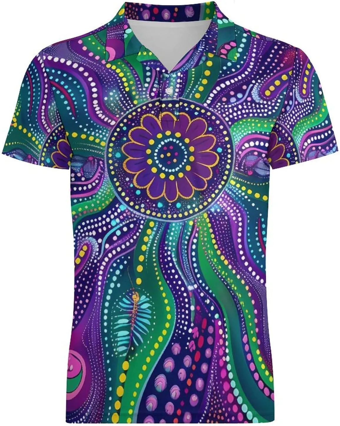 Paisley Psychedelic Piranha Classic Polo Shirts for Men Quick Dry Short Sleeve Fit Golf Tees Casual Tops