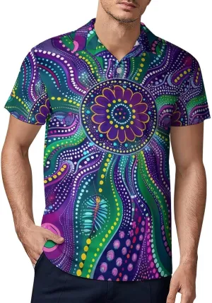 Paisley Psychedelic Piranha Classic Polo Shirts for Men Quick Dry Short Sleeve Fit Golf Tees Casual Tops