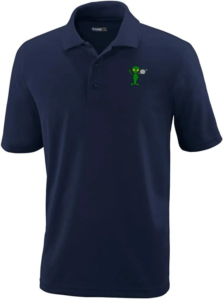 Performance Golf Tees Peace Alien and Saturn Embroidery Polyester Short Sleeves Polo Shirts for Men Navy Large