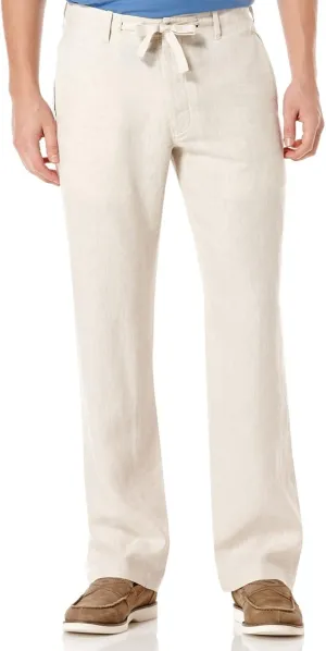 Perry Ellis Men's 100% Linen Drawstring Pants, Lightweight Breathable Fabric, Flat Front, Quarter Top Pockets, Regular Fit