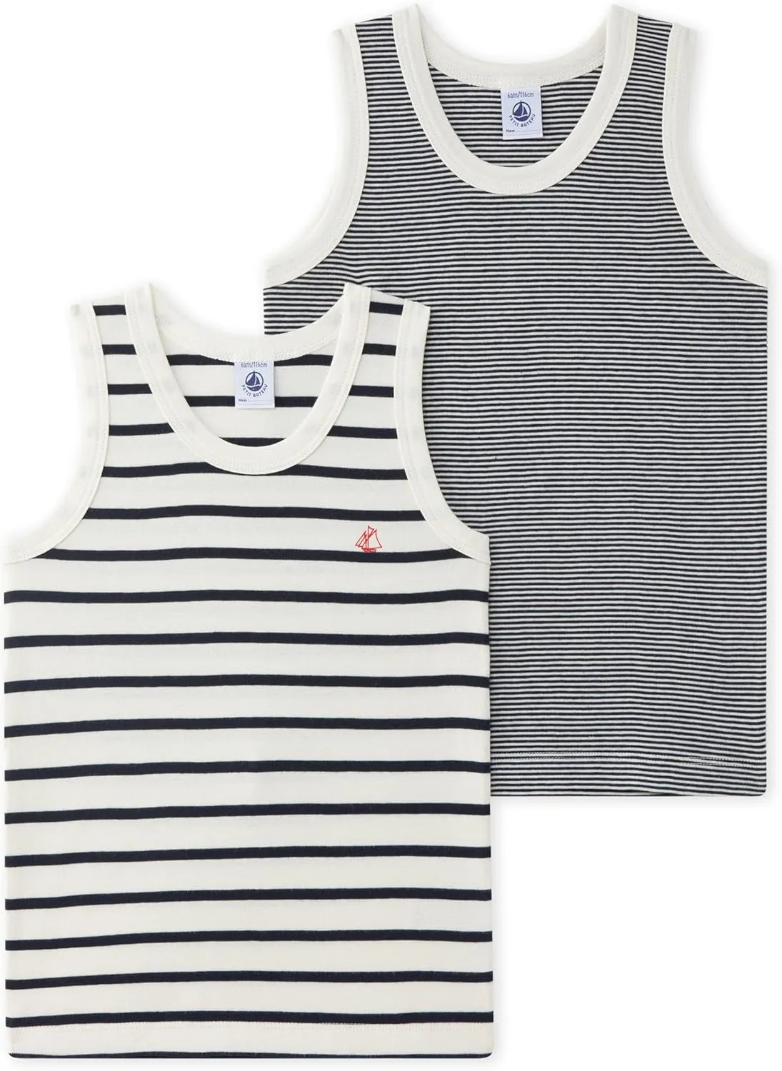 Petit Bateau Set of 2 boys N/S Striped Undershirts Sizes 2-12 Style 26475 (Size 12 Style 26475 Boys N/S) Multi