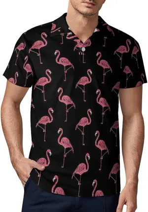 Pink-Flamingo Classic Polo Shirts for Men Quick Dry Short Sleeve Fit Golf Tees Casual Tops