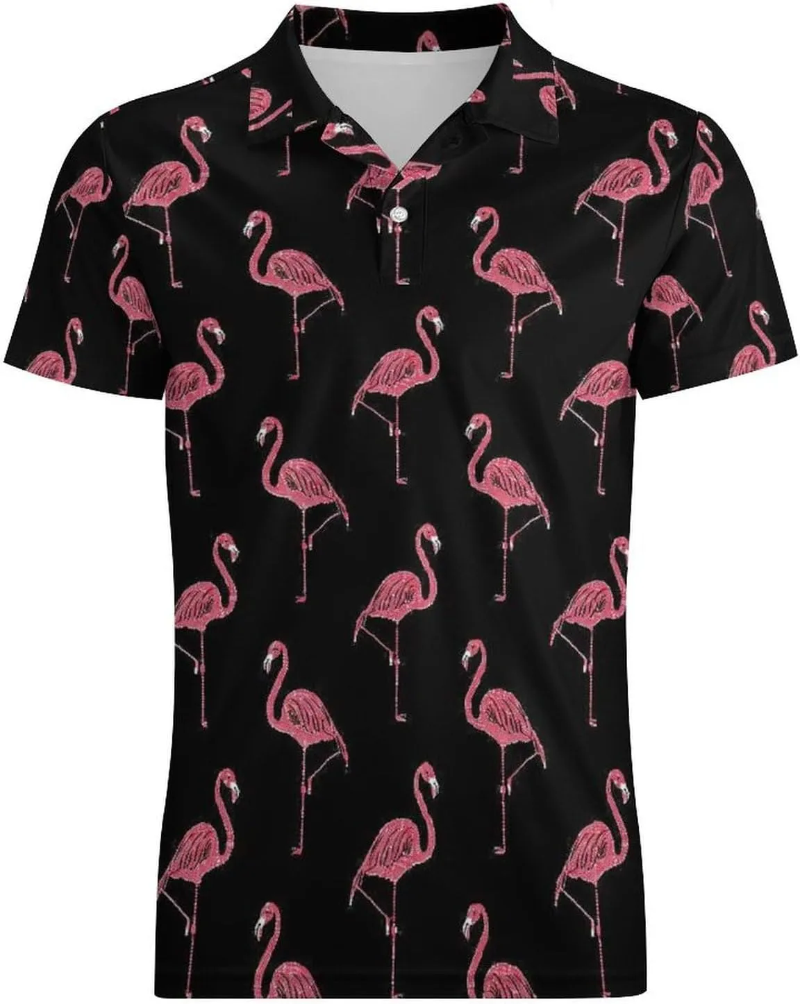 Pink-Flamingo Classic Polo Shirts for Men Quick Dry Short Sleeve Fit Golf Tees Casual Tops