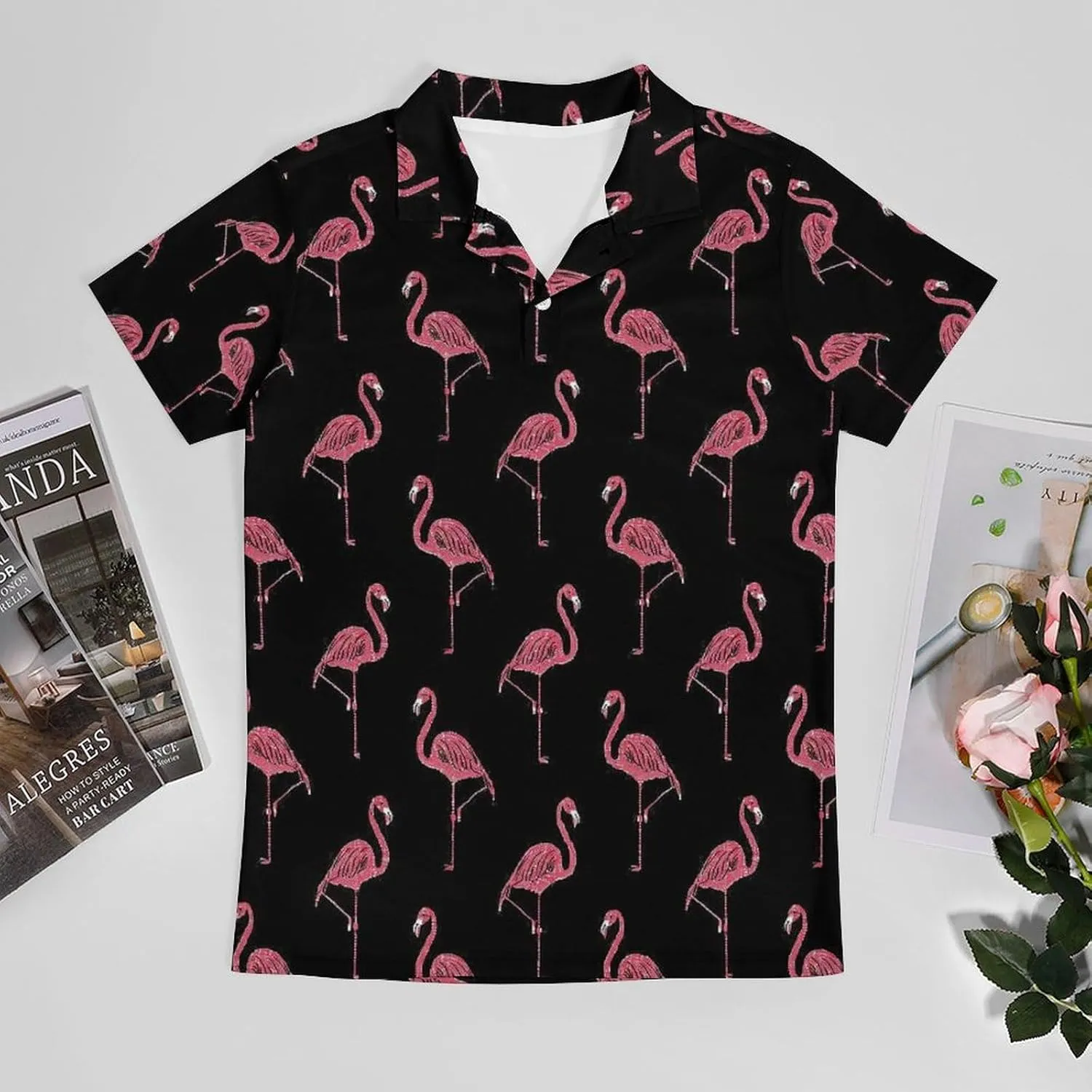 Pink-Flamingo Classic Polo Shirts for Men Quick Dry Short Sleeve Fit Golf Tees Casual Tops