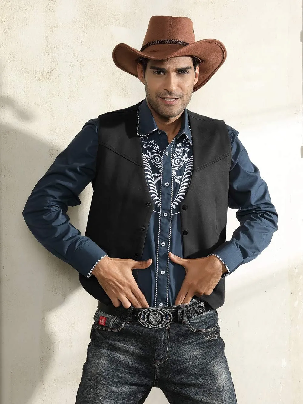 PJ PAUL JONES Men's Western Cowboy Suit Vest Slim Fit Faux Suede Leather Dress Vests Waistcoat for Wedding