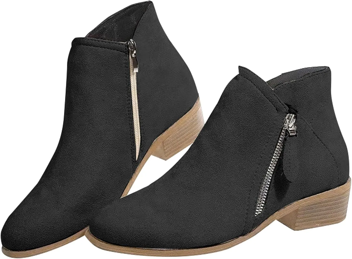 Platform Boots for Women Ankle Womens Booties Fall Womens Cowboy Boots Short Womens Bootie Round Toe Solid Color Comfy Casual Slip on Pointed Toe Leather Casual