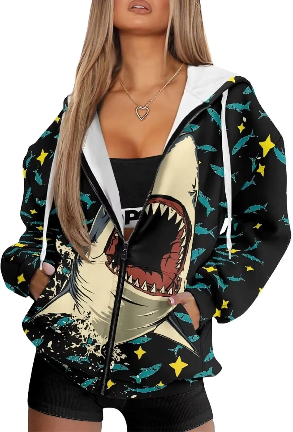 Poceacles Womens Oversized Hoodies Zip Up Fleece Jacket Coat Dropped Shoulder Long Sleeve Cardigan Outwear Y2K Hoodie XS-4XL