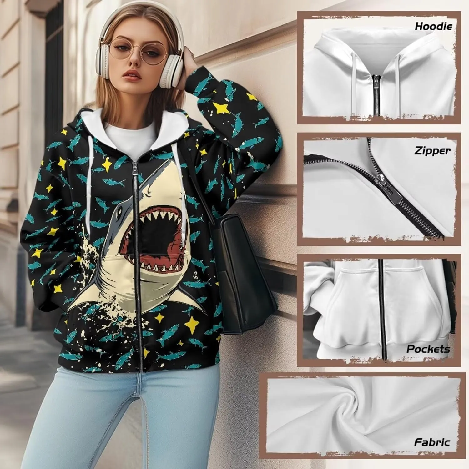 Poceacles Womens Oversized Hoodies Zip Up Fleece Jacket Coat Dropped Shoulder Long Sleeve Cardigan Outwear Y2K Hoodie XS-4XL