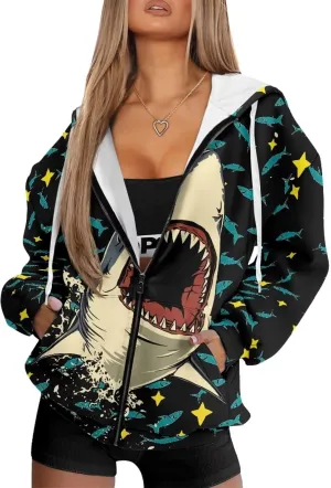 Poceacles Womens Oversized Hoodies Zip Up Fleece Jacket Coat Dropped Shoulder Long Sleeve Cardigan Outwear Y2K Hoodie XS-4XL