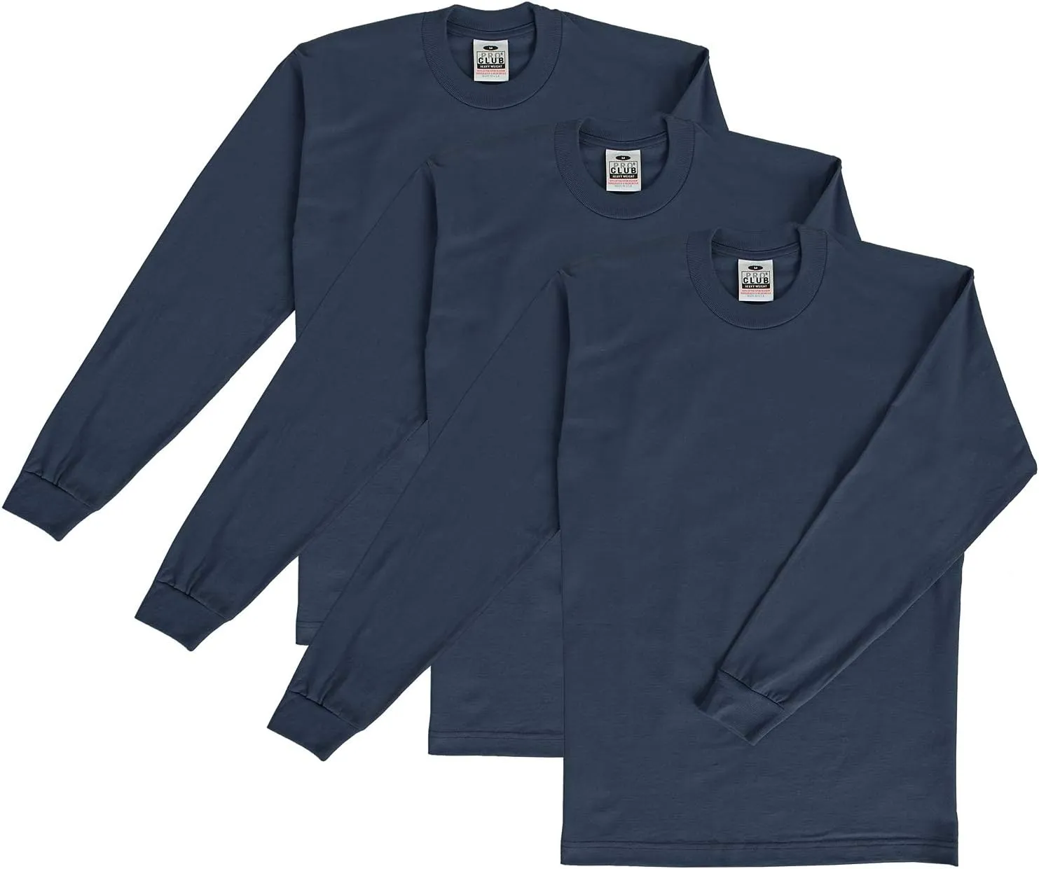 Pro Club Men's 3-Pack Heavyweight Cotton Long Sleeve Crew Neck T-Shirt