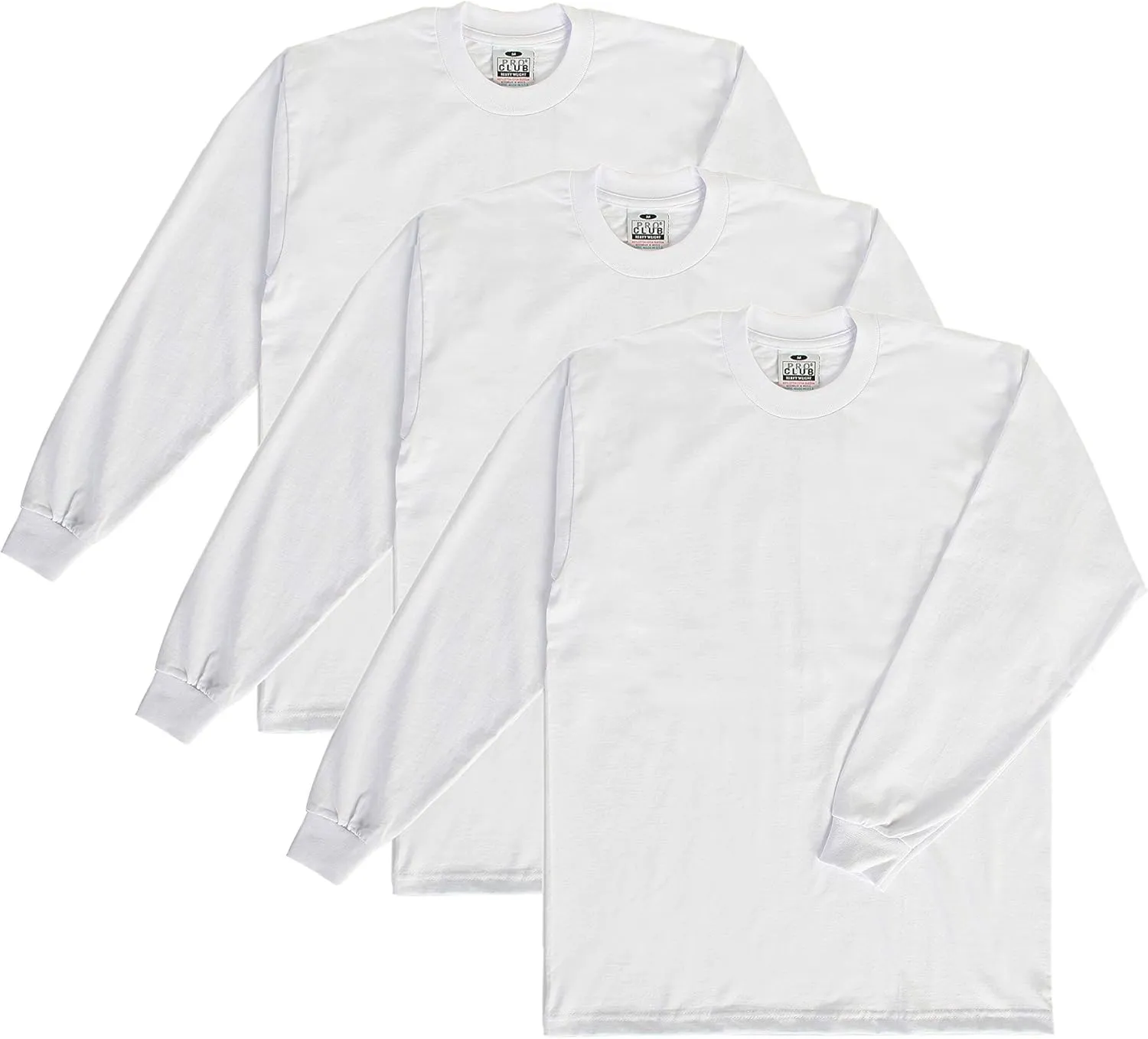 Pro Club Men's 3-Pack Heavyweight Cotton Long Sleeve Crew Neck T-Shirt