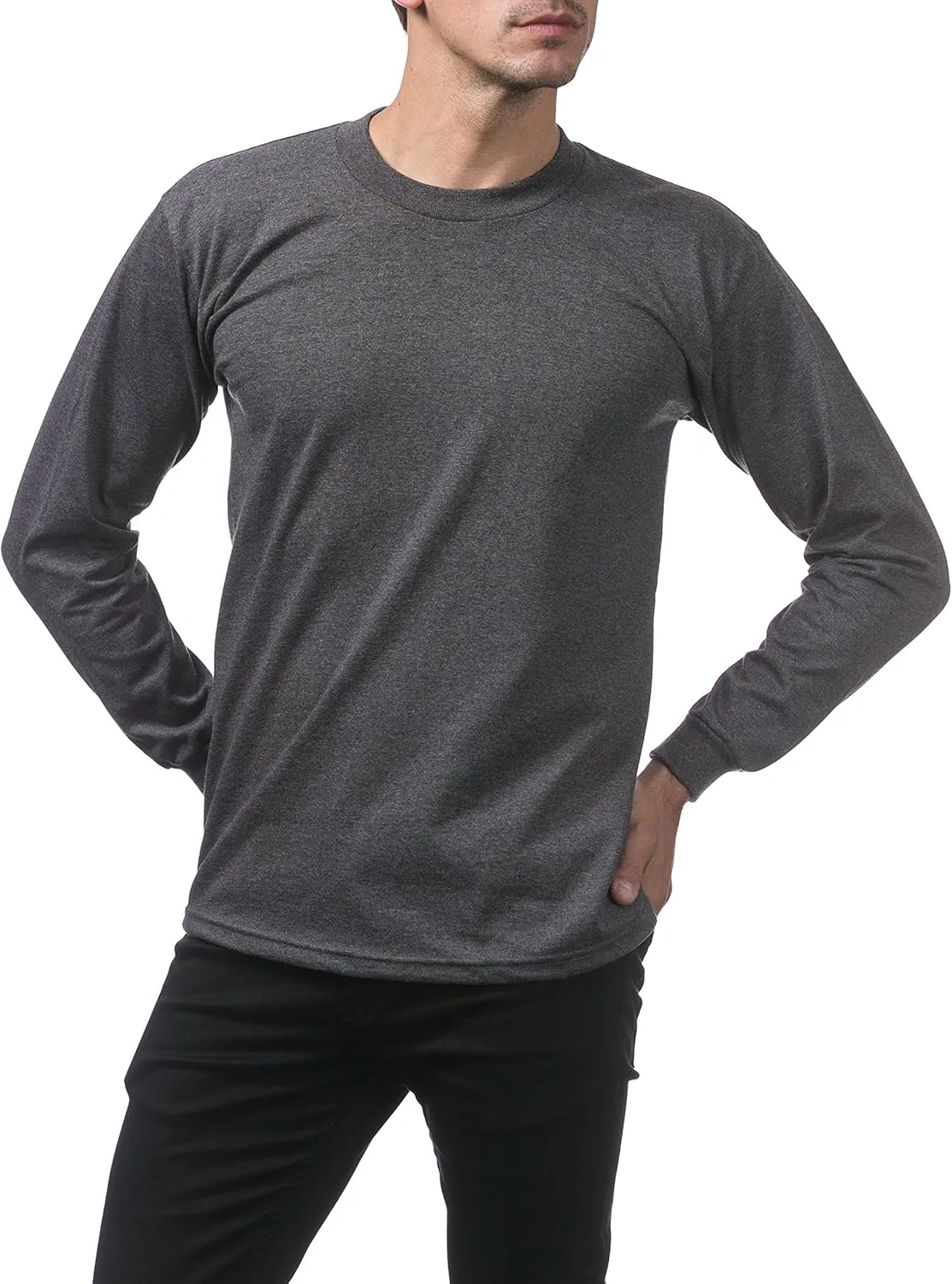 Pro Club Men's 3-Pack Heavyweight Cotton Long Sleeve Crew Neck T-Shirt