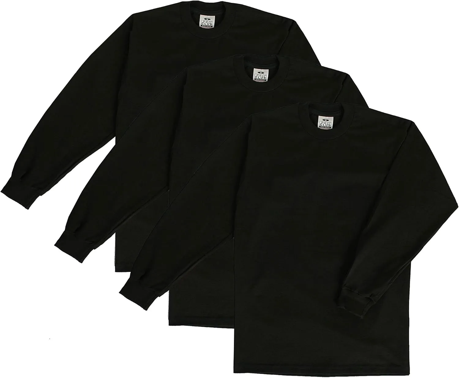 Pro Club Men's 3-Pack Heavyweight Cotton Long Sleeve Crew Neck T-Shirt