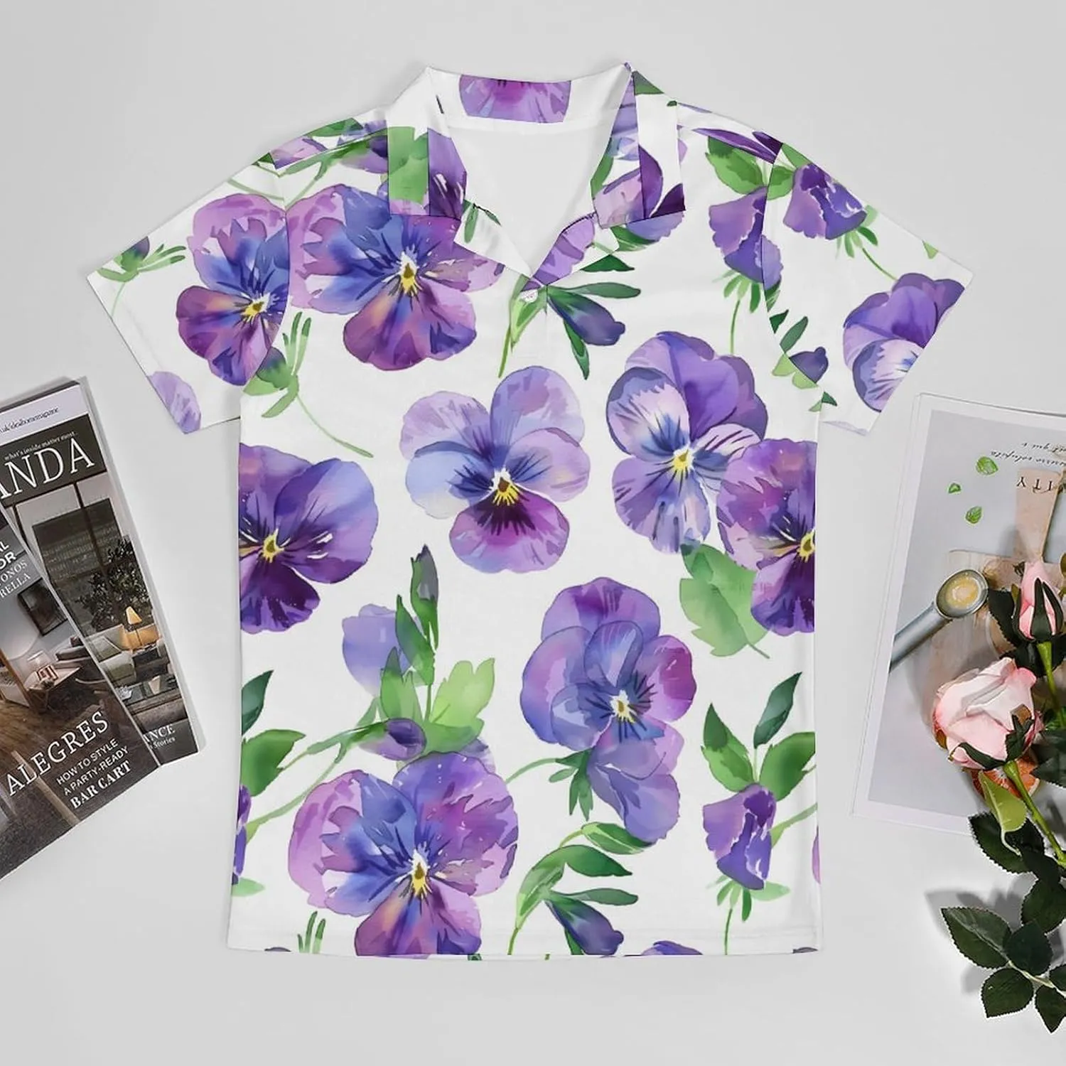 Purple Pansy Flower Classic Polo Shirts for Men Quick Dry Short Sleeve Fit Golf Tees Casual Tops