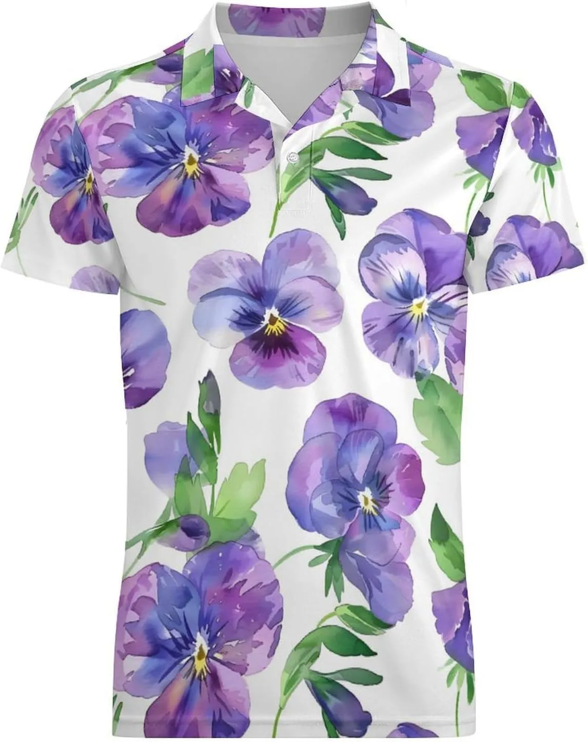 Purple Pansy Flower Classic Polo Shirts for Men Quick Dry Short Sleeve Fit Golf Tees Casual Tops