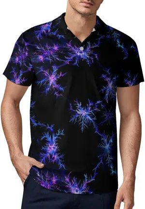 Purple Snowflake Thunder Feather Classic Polo Shirts for Men Quick Dry Short Sleeve Fit Golf Tees Casual Tops