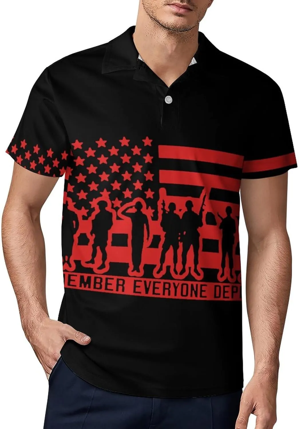 Remember Everyone Deployed Classic Polo Shirts for Men Quick Dry Short Sleeve Fit Golf Tees Casual Tops